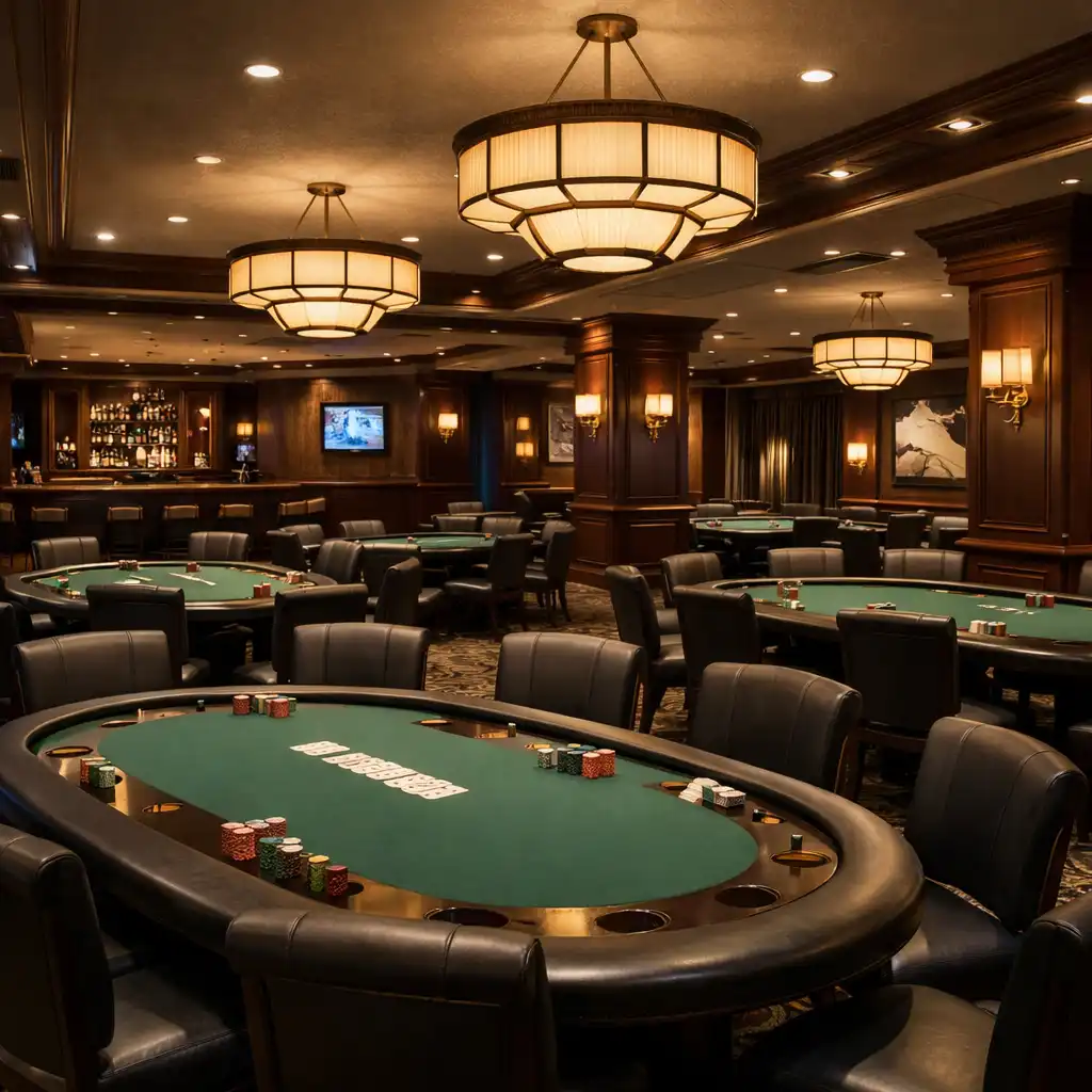Celkový pohled na Poker Room s několika stoly